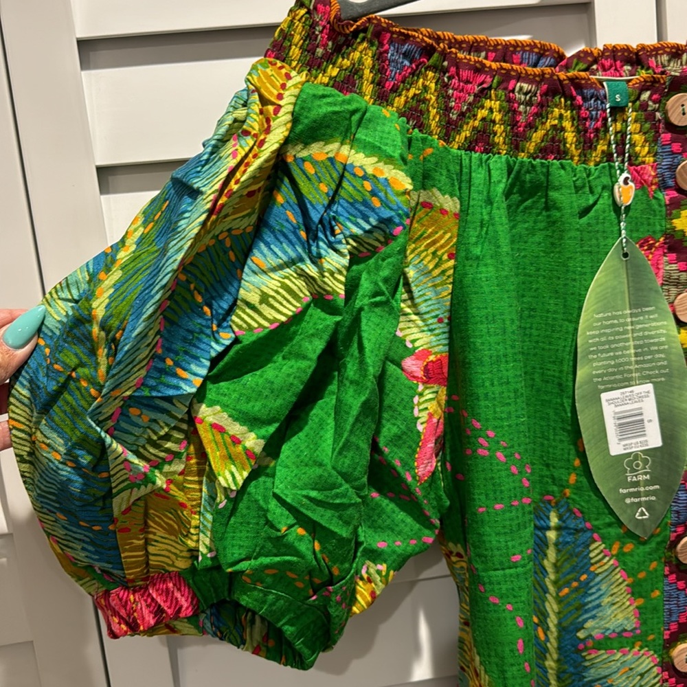 FARM Rio NWT Banana Leaves Off the Shoulder Midi Dress W/Belt and Puff Sleeves. - Picture 8 of 14